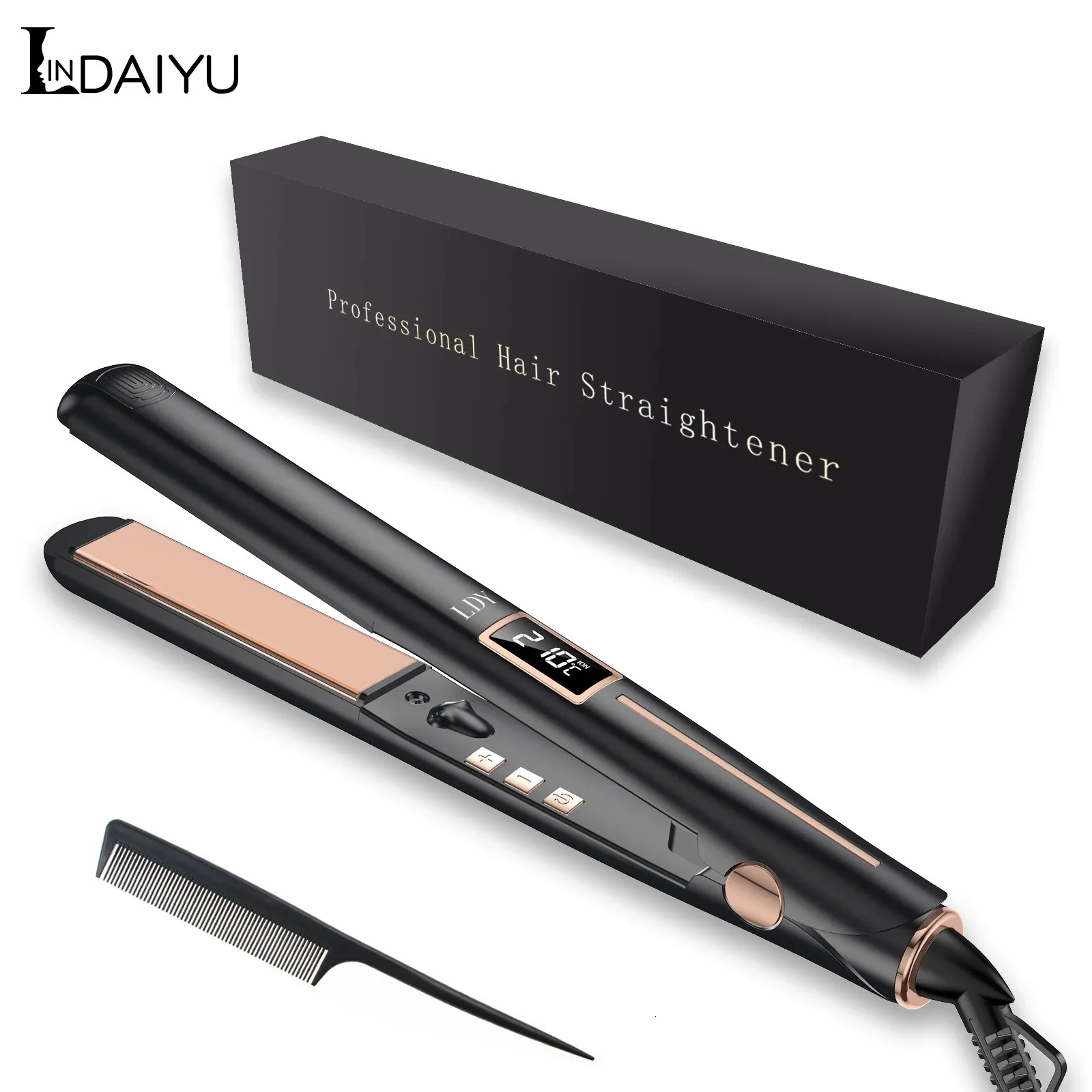 Professional Hair Straightener Flat Iron Curler Hair Electric Splint Negative Ion Curling Iron Corrugation LED Display 240401