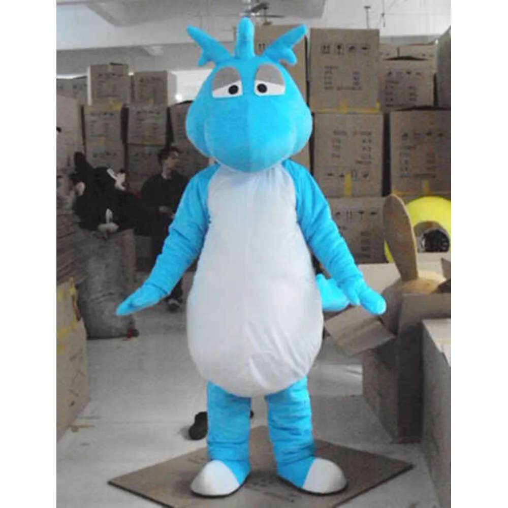 Trajes de mascote espuma de espuma azul de dinossauro de dinossauro luxuoso vestido de chiques de halloween mascote de mascote