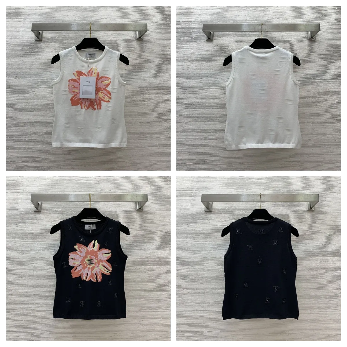 Diseñador de camisetas sin mangas de mujer Camisa de punto Y2K con patrón de flores temperamento de moda