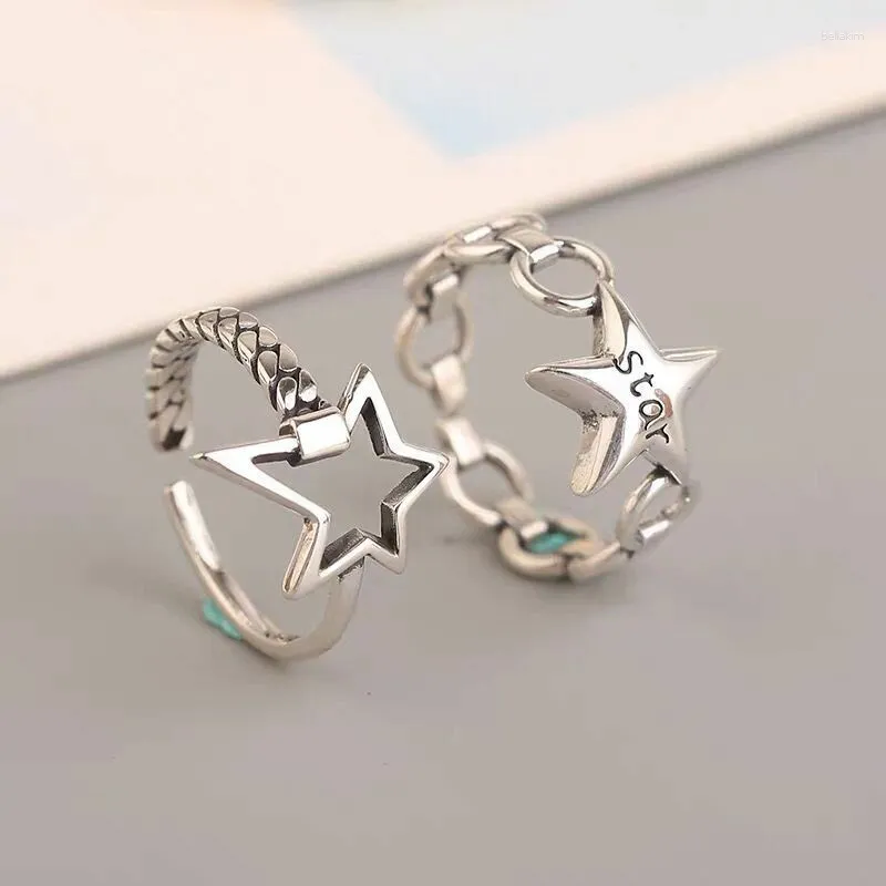 Cluster Rings 925 Sterling Silver Hollow Stars Vintage Letter Open For Women Jewelry Trendy Finger Ring Girl Party Daily Accessories