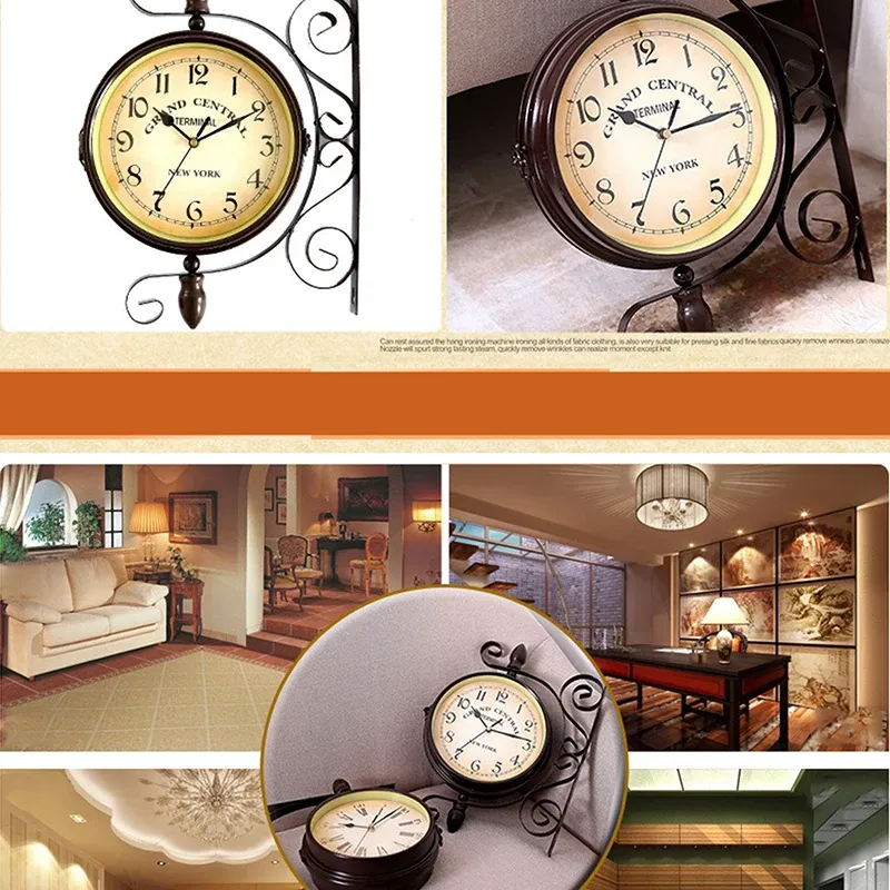 Horloge de jardin horloges extérieures extérieures, horloge de jardin imperméable, avec hygromètre thermomètre 12 pouces horloges murales métalliques rétro