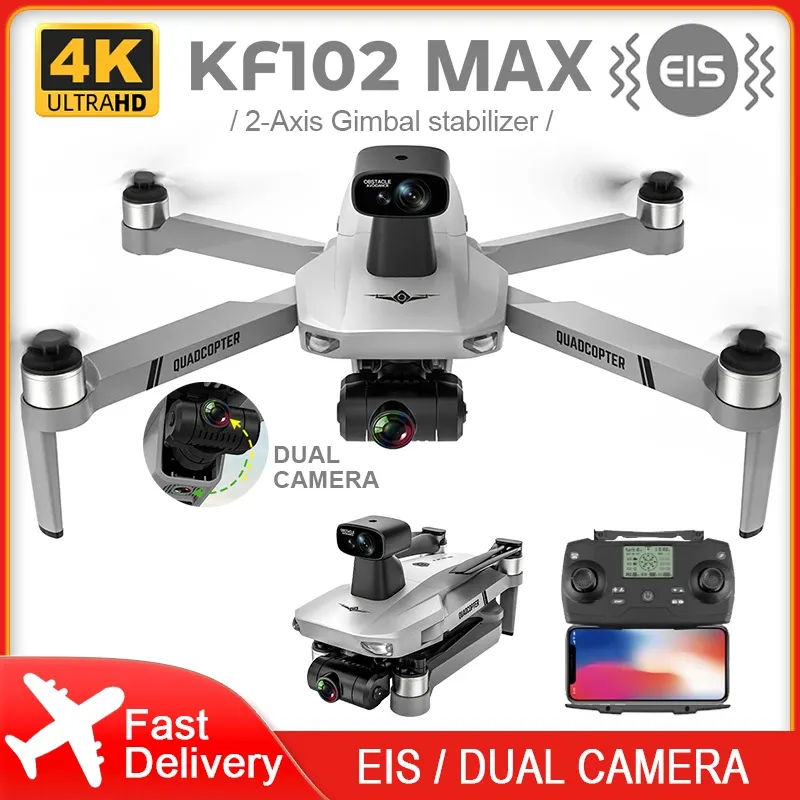 Drones KF102 Max GPS Drone 4K Profesional FPV HD Camera KF102 Drones 2Axis Gimbal Borstelloze motor RC Quadcopter Vs Zll SG906 Max Pro2