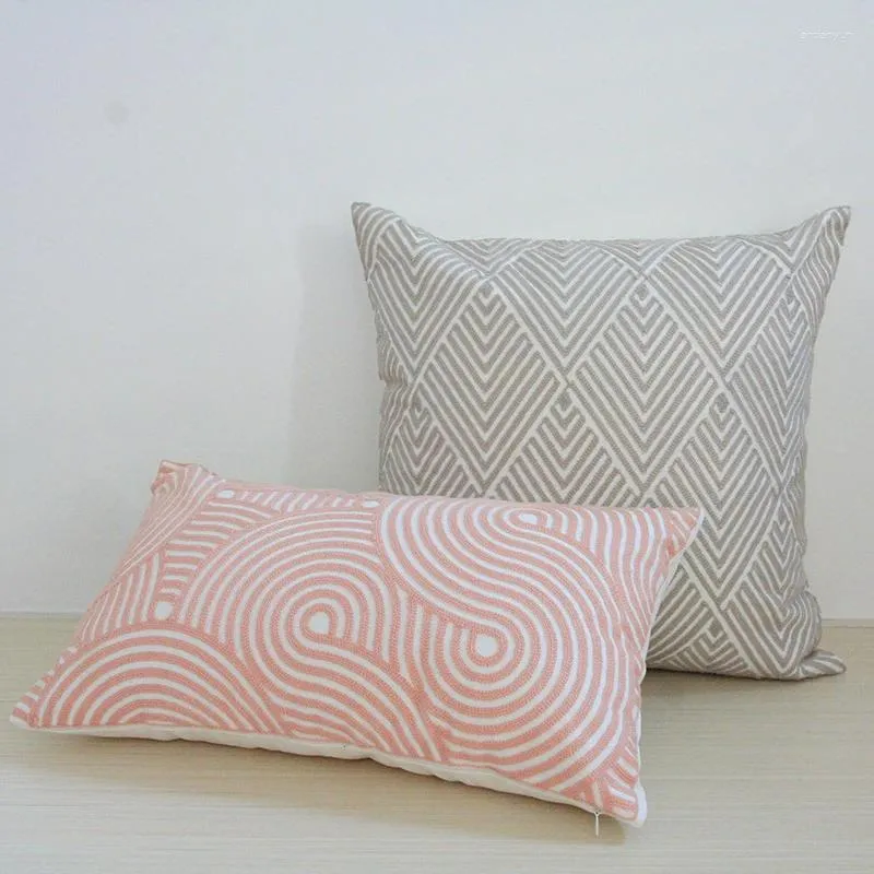 Pillow Cove 30x50 cm/45x45 cm rosa grau Elfenbein geometrische Baumwollstickdose mit für Sofa Bett Home Decorative Weiche