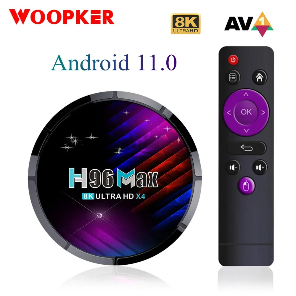 Box 2022 Nouveau Smart TV Box Android 11 H96 MAX X4 AMLOGIC S905X4 4G 64G double WiFi BT AV1 Media Player 8K 3D Contrôle vocal Set supérieur