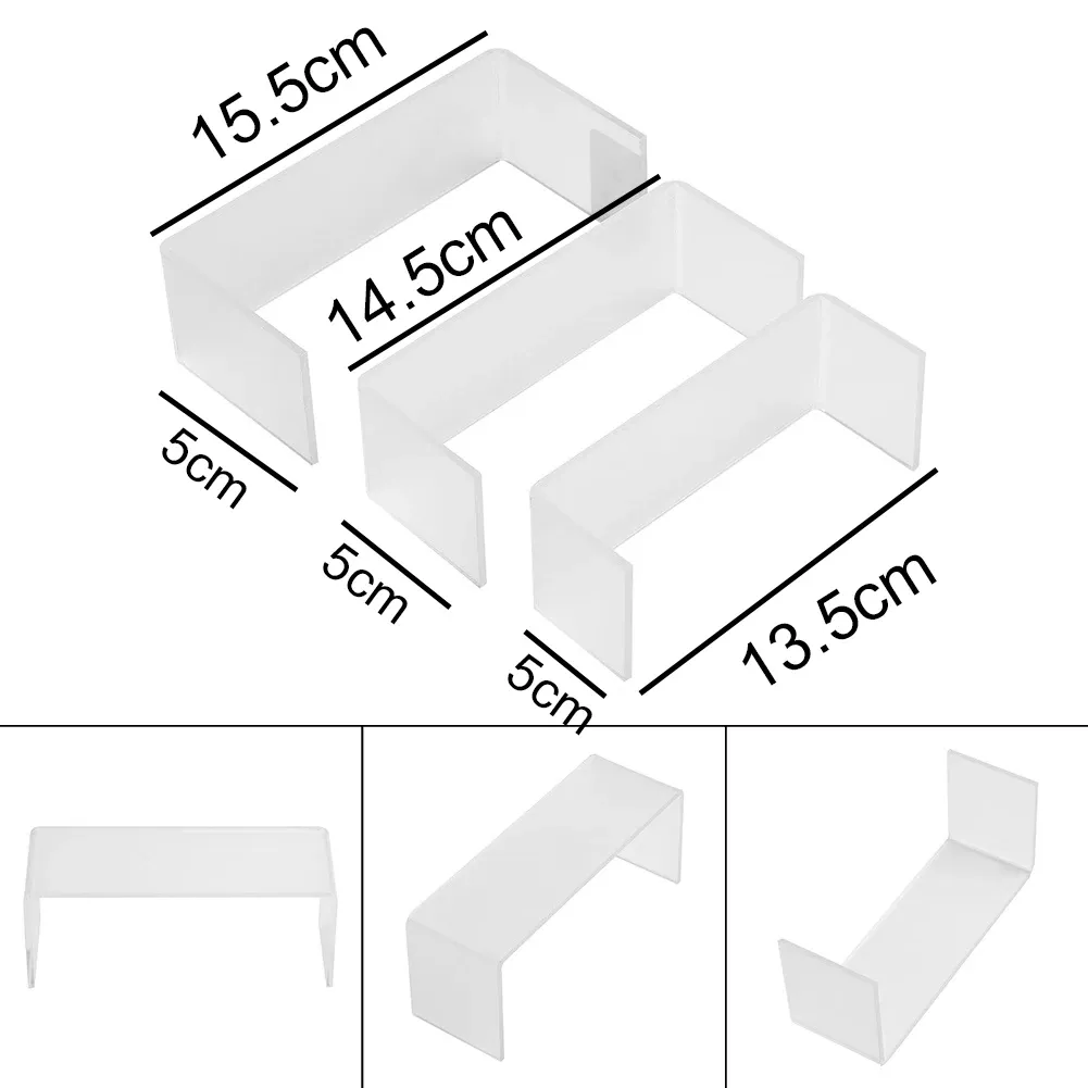 3pcs 아크릴 디스플레이 스탠드 보석 쇼케이스 스토리지 랙 선반 홀더 U 자형 유리 캐비닛 용 고품질