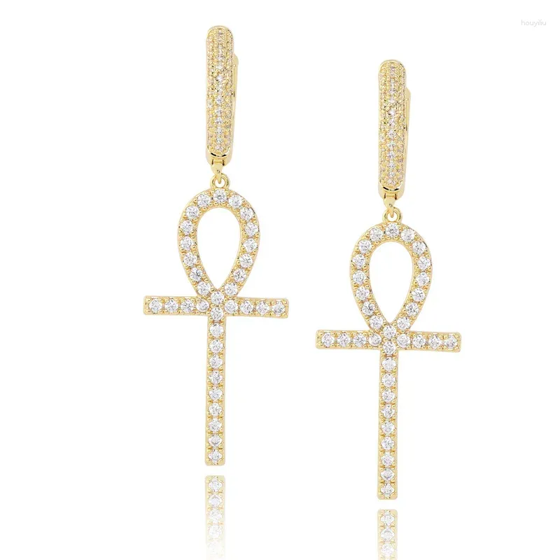 Dingle örhängen omyfun hip-hop cross hoop cubic zircon mikro asfalterade bijoux kvinnor män aretes de moda mode smycken e109