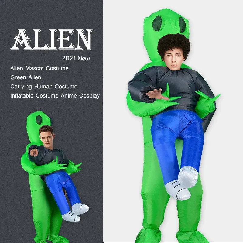 Alien Mascot Costume Verde Alien Alien carregando figurino inflável humano