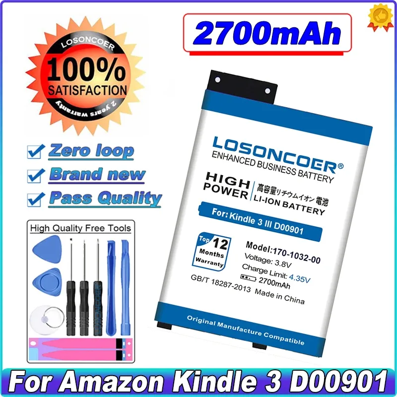 전원 2700mAh 배터리 FS249 용 Kindle 3 키보드 EREADER D00901 GPS103463920100 170103200 S11GTSF01A 170103201 배터리