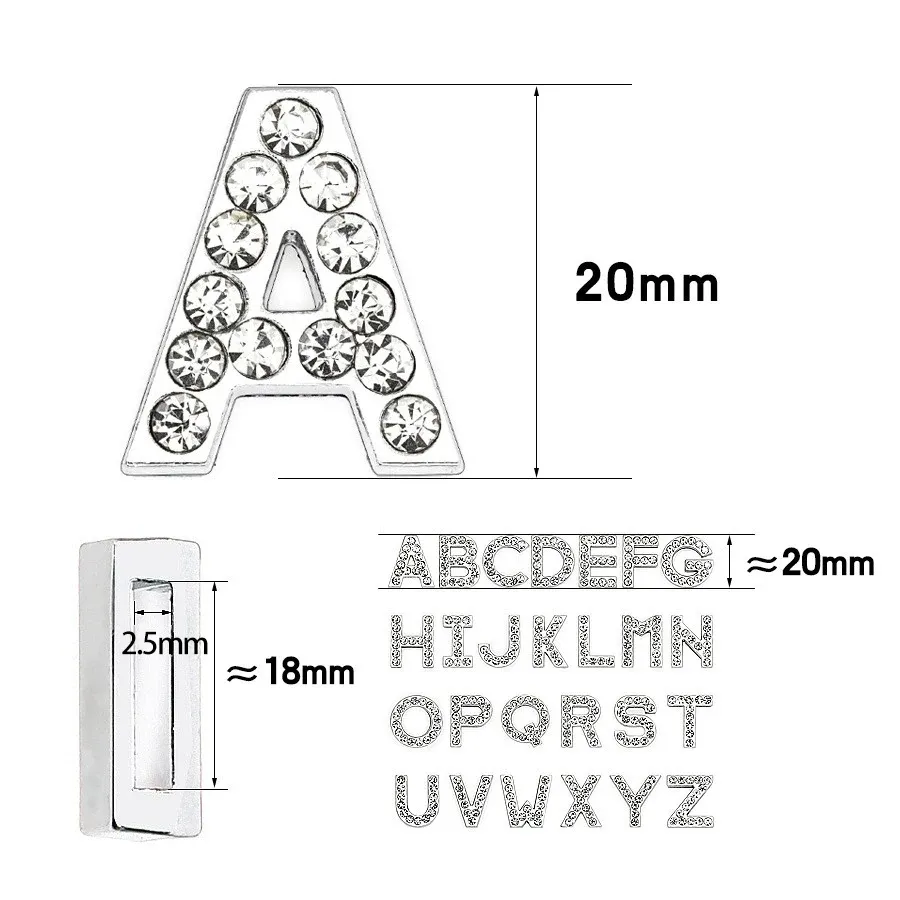 Slider bokstäver charms alfabetet 18mm passande 18mm bred armband armband krage telefon kopp bälte diy smycken gör för kvinnor gåva