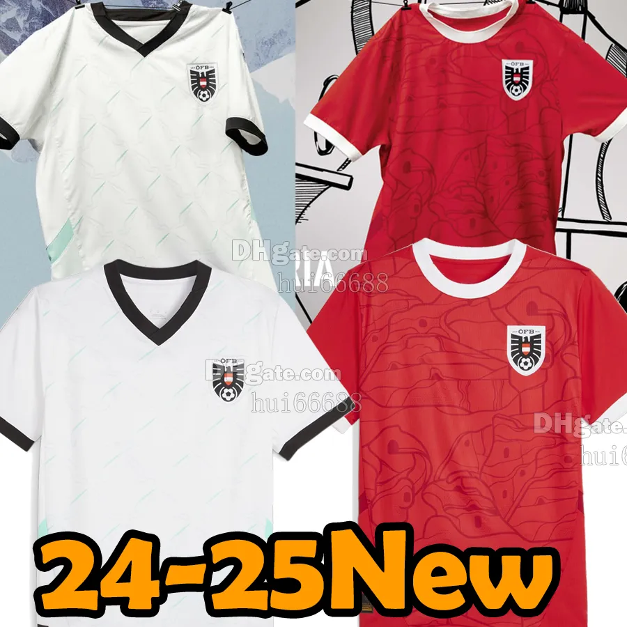 24/25 Österrike Soccer Jersey National Team 2024 2025 Hemröd bort Vita män Kids Football Shirt