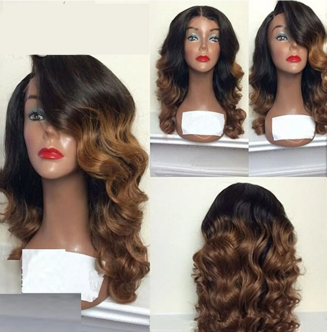 Ombre Body Wave Human Hair Full кружевные парики Ombre 1B30 Блестящий кружевные парики с двумя тональными париками для чернокожих женщин6790112