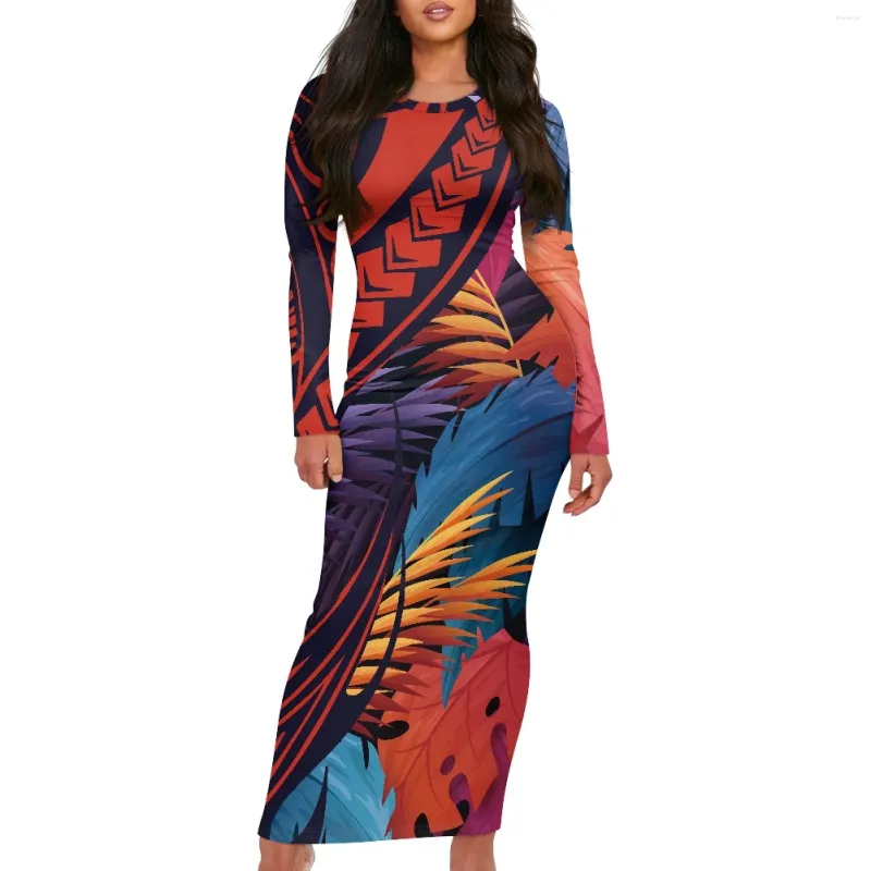 Elegant Hawaiian Maxi Dress Polynesian Tribal Tattoo Prints