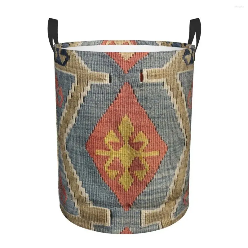 Laundry Bags Navaho Weave Turkish Ethnic Kilim Basket Vintage Persian Antique Tribal Clothes Hamper For Baby Kids Toys Storage Bag