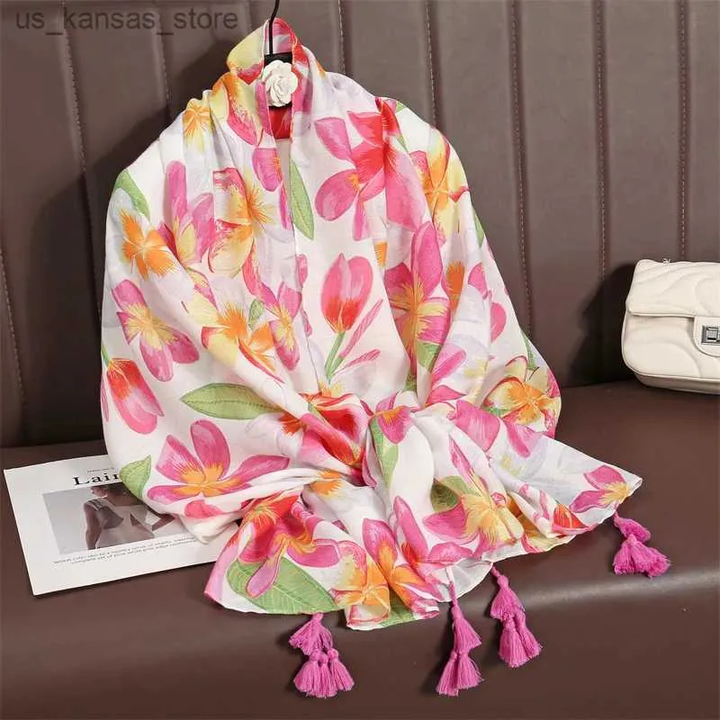 Bufandas estampado floral bufanda de lino de algodón para mujeres de lujo Winter Warm Pashmina Shawl Wrap 180*90cm Stoles de playa grande Bufanda Hijab 2024240409