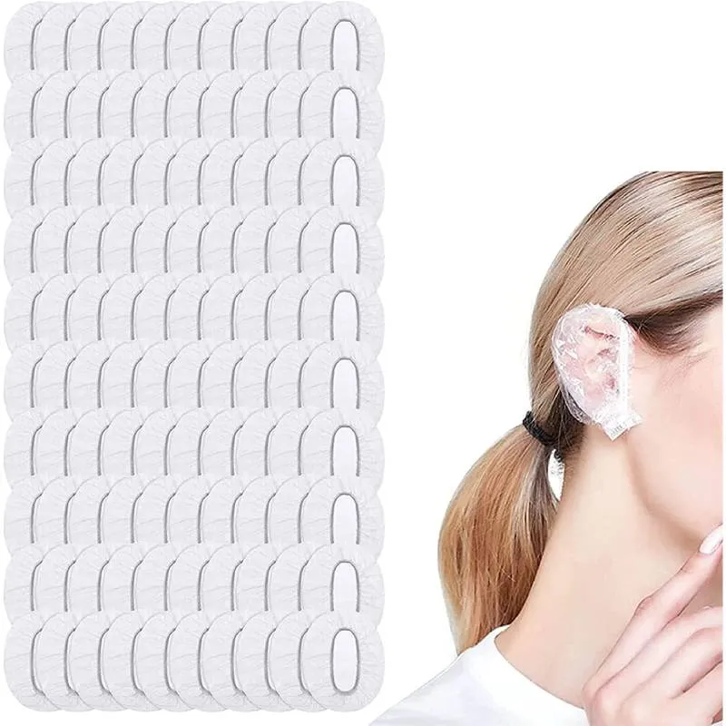 100pcs Ear Caps Waterproof Disposable Clear Ear Protectors Plastic Ear Covers Cap for Showering Bathing Dye Hair Spa Hair Salon