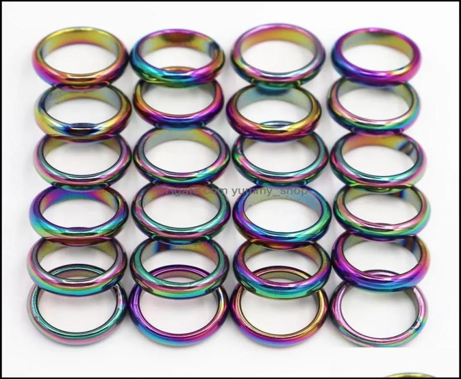 Anneaux de bande Bijoux 6 mm Retro Fashion Hematite Colorf Anneau Largeur Cambered Surface Rainbow Color Christmas Present DHTWK8153377