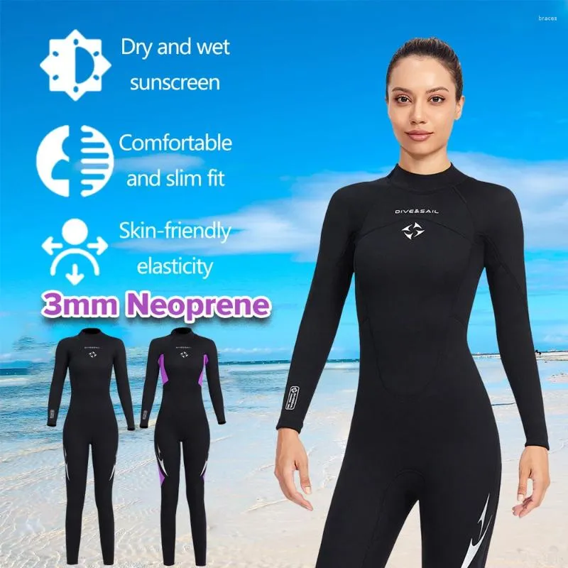 Costumi da bagno femminile 3 mm neoprene muta da donna muta per corpi piena tuta da immersione a collo rotondo per il nuoto elastico surf snorkeling sport kayak