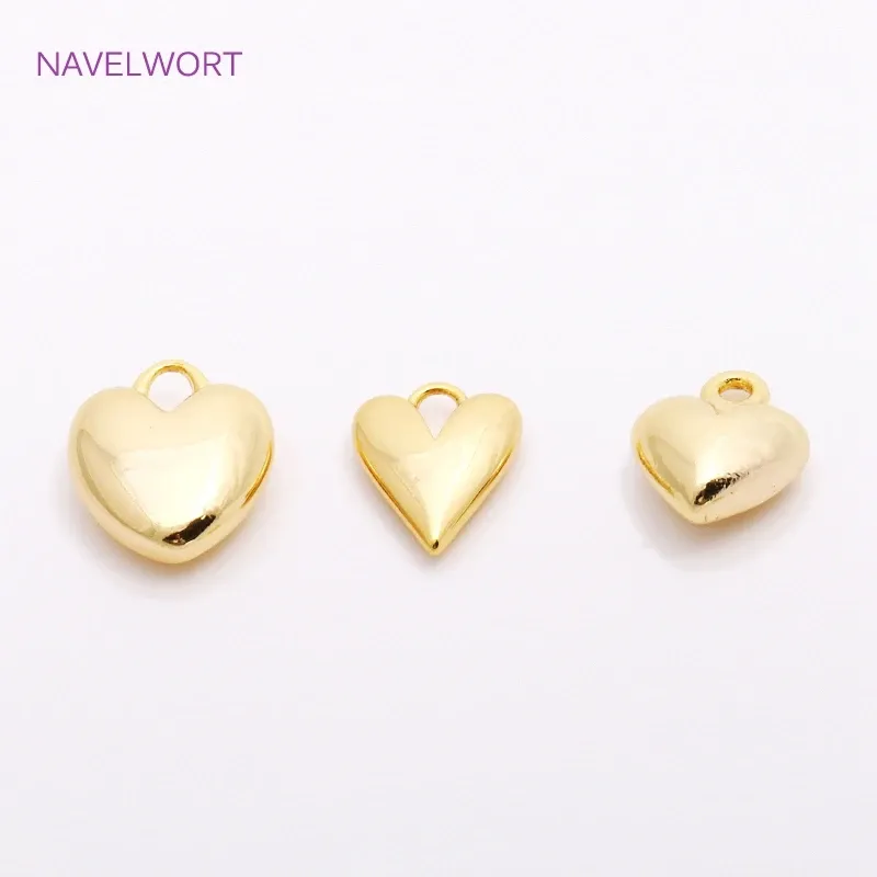 Corazón de corazón chapado en oro de 14k para joyas, metal de latón de alta calidad, amor liso, colgantes de aretes de bricolaje de bricolaje