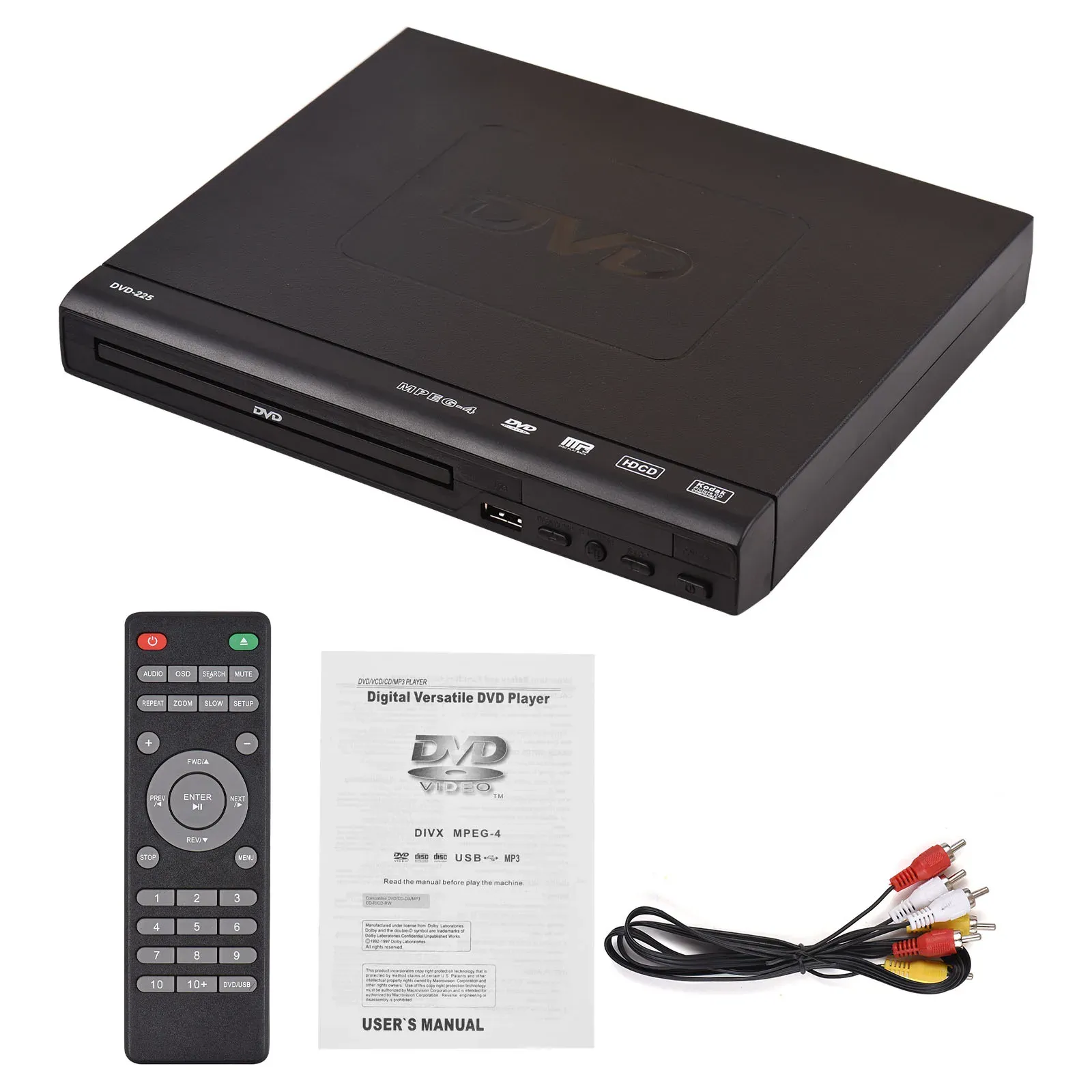 Spieler DVD225 Home DVD Player DVD VCD Disc Player Digital Multimedia Player AV -Ausgabe mit Fernbedienung für TV VCD MP3 DVD -Player