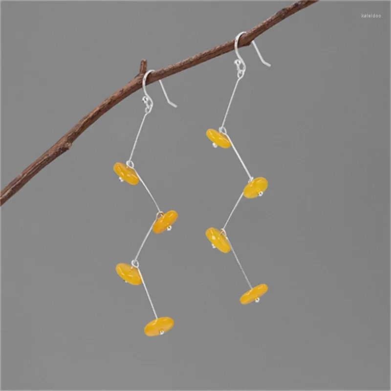 Dangle Earrings INATURE 925 Sterling Silver Handmade Jewelry Natural Amber Long Tassel