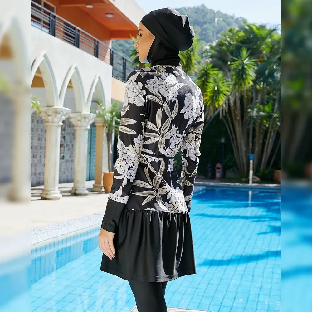 3pcs Burkini Женщины -мусульманские скромные купальники хиджаб с длинным рукав