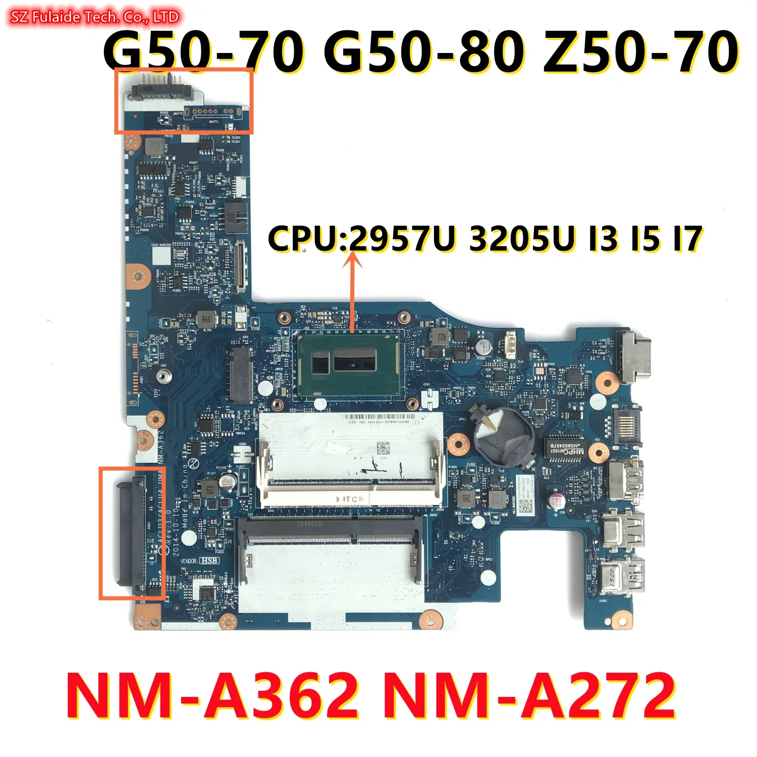 Carte mère ACLU3 / ACLU4 UMA NMA362 NMA272 Boîte principale pour Lenovo G5070 G5080 Branche mère avec 2957U 3205U i3 i5 i7 4e génération CPU