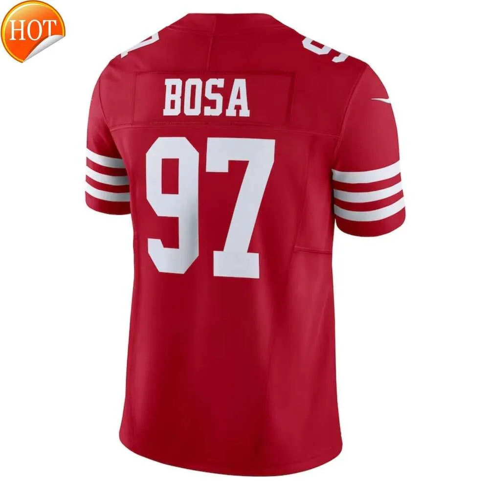 Toptan Erkek Çocuklar Christian Brock Patrick Purdy George Jersey Nick Travis McCaffrey Fred Mahomes Kelce Bosa Kittle Warner Beyaz Kırmızı Siyah Tüm Dikiş Formaları 4xl