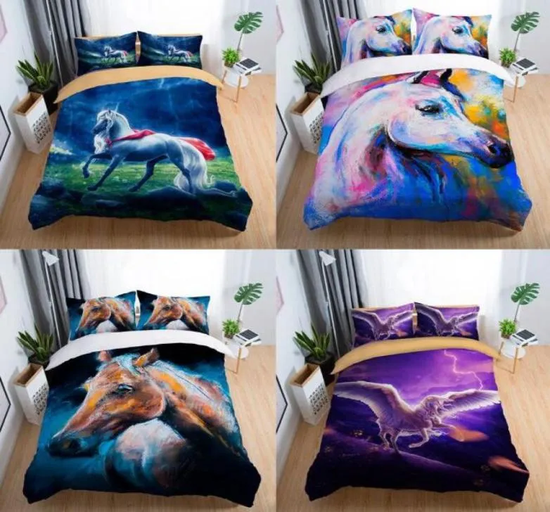 Ensemble de literie à cheval 3D volant avec taie d'oreiller Twin Full Queen King Size 2PCS3PCS7135730