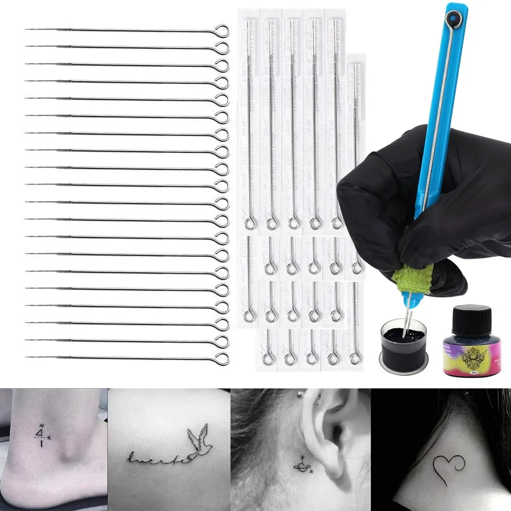 Usiriy Complete Hand Poke Stick Tatoo Kit Bleu 3D DIY MAQUEUR MAQUEUR TATTOO AIGINES À L'ENK ENGINE SET ACCESSOIRES DE TATOU DE TUP INK