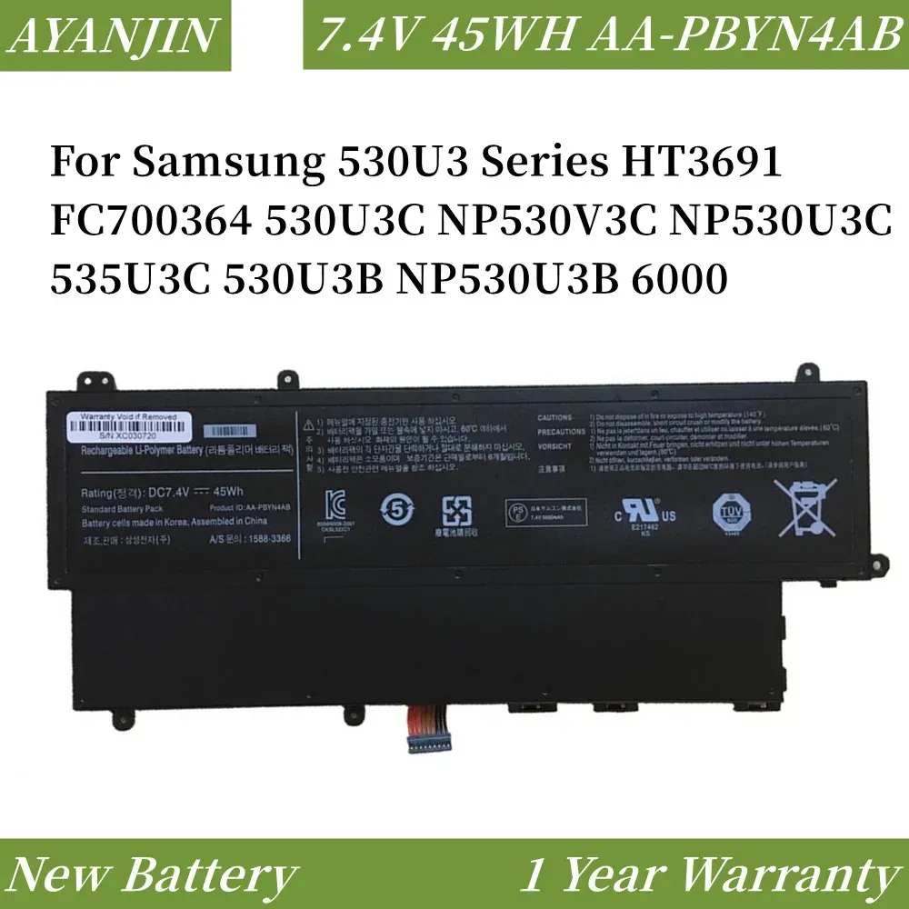 Batterijen 7.4V 45WH AAPBYN4AB Laptop Batterij voor Samsung 530U3 -serie HT3691FC700364 530U3C NP530V3C NP530U3C 535U3C 530U3B NP530U3B 6000