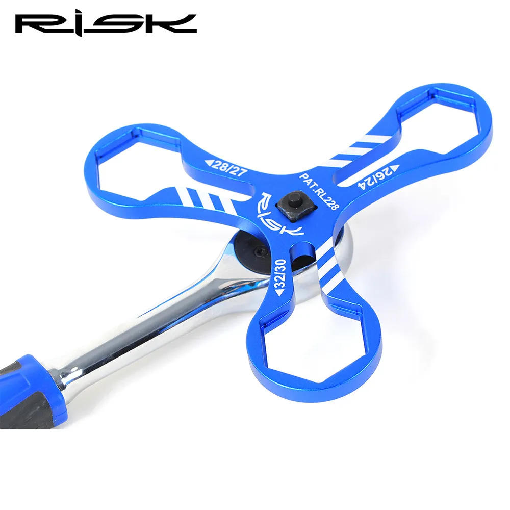 Risk 6 I 1 Bike Front Fork Tools Aluminium Bicycle Fork Cap Wrench Install/borttagning Reparationsverktyg för 24/27/27/28/30/32mm