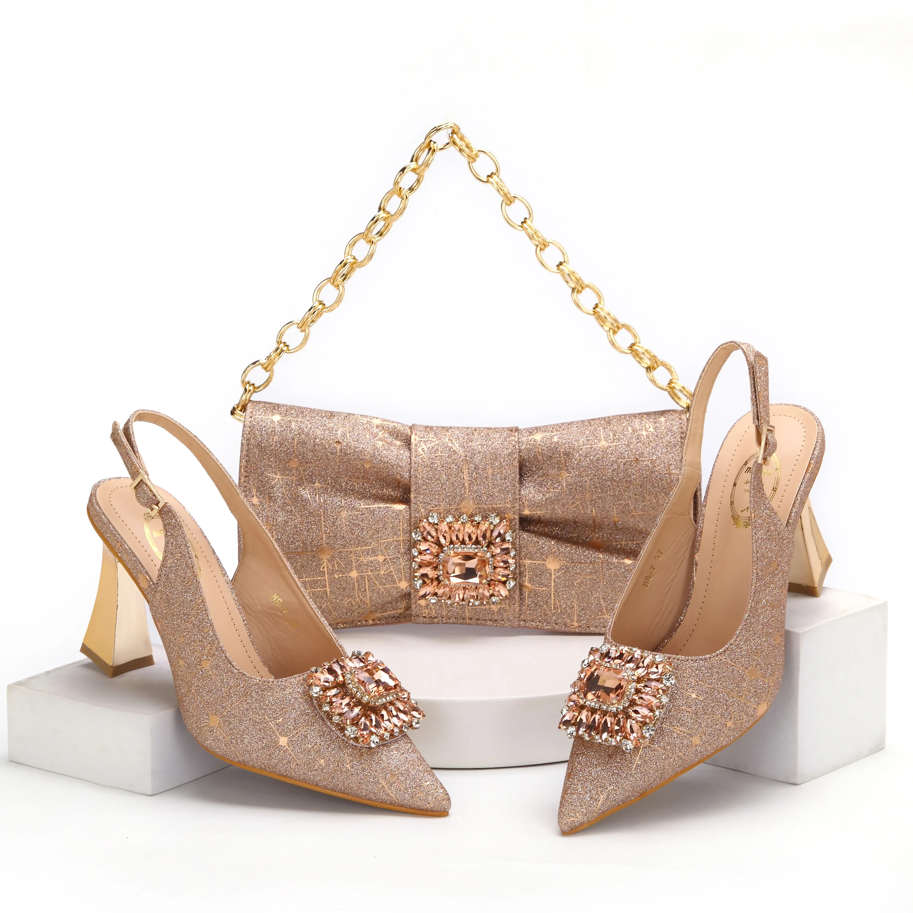 Italian Leather Shoes and Bag Set Chic Party Pumps with Matching Handbag