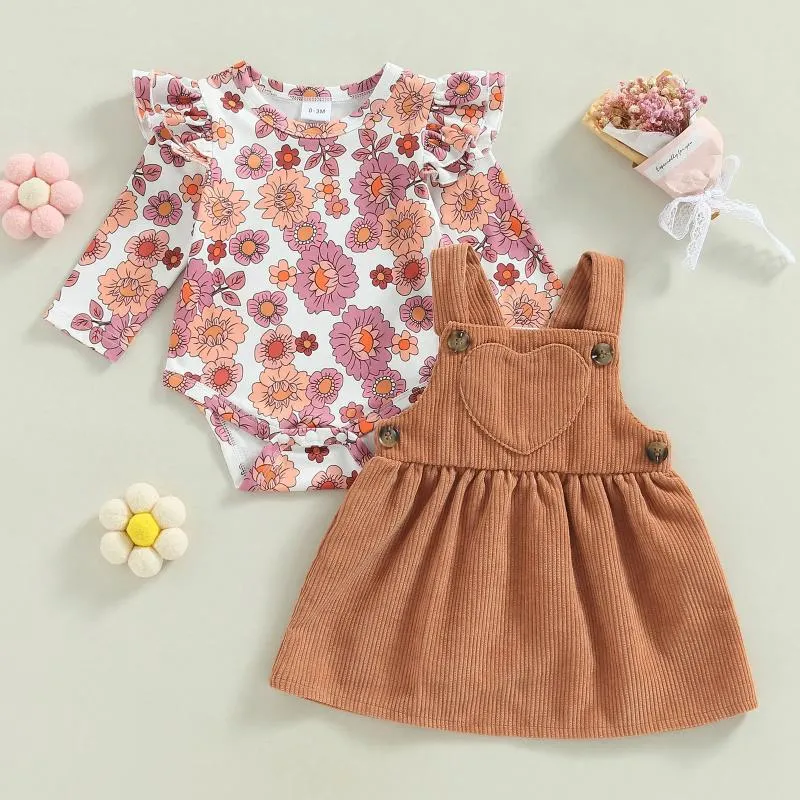 Clothing Sets Spring Infant Baby Girls Autumn Outfit Long Sleeve Floral Romper Corduroy Suspender Skirt Clothes