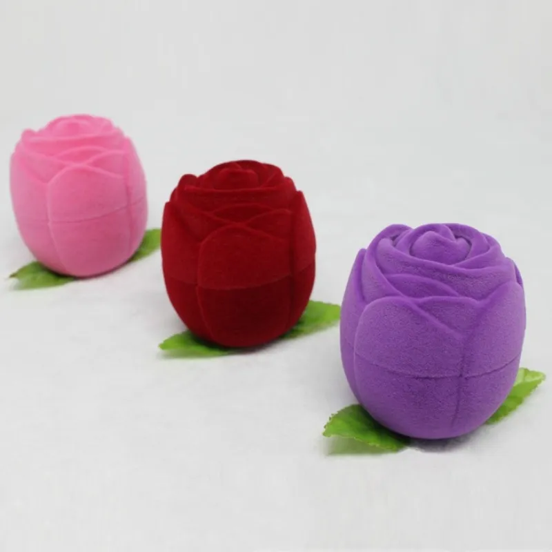 Flower shape Gift Wrap Jewelry Boxes Cute Rose Flocking Ring Case Earring Ear Stud Cases Gifts Container Display Jewelry-Box T9I002610