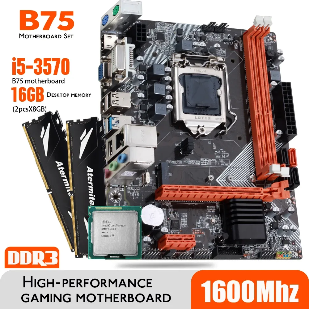 マザーボードAtheriter B75コア付きマザーボードセット53570 2 x 8GB = 16GB 1600MHz DDR3デスクトップメモリ​​ヒートシンクUSB3.0 SATA3