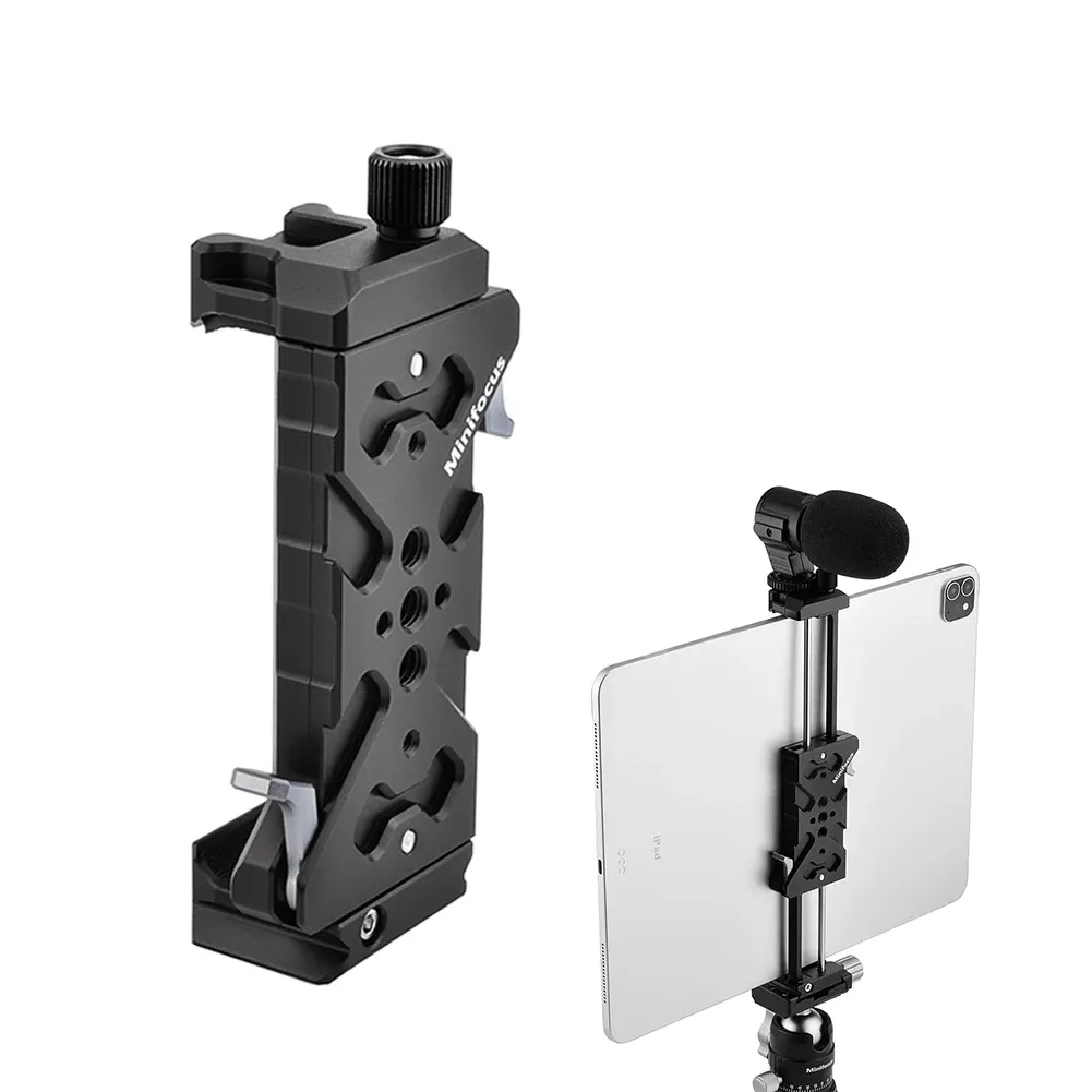 Tripodes Tripod Mount Metal Support pour iPad / iPhone Tablet Trépied Mount Blamp Adaptateur W Cold Shoe Arca Swiss QR Plaque 1/4 '' Trou à vis