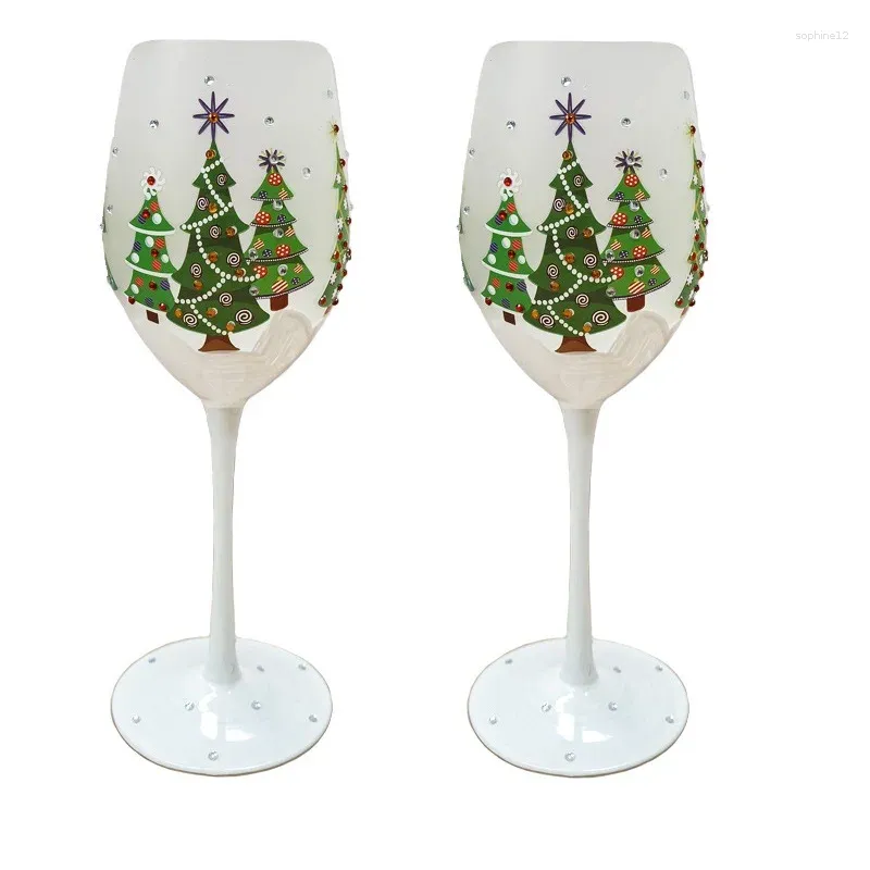 Verres à vin 2pcs créatifs de Noël arbre peint à la main Crystal Verre rouge européen gobelet cup fête à la maison cadeaux