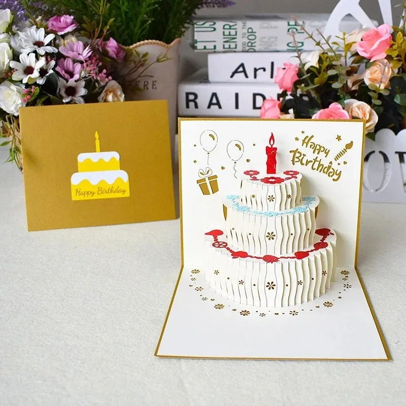 Musical Birthday Greeting Cards 3D Pop Up Gift Card with Led Music gift cards with envelope wedding decorations for tables