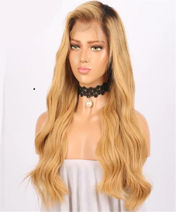 Ombre marrom peruca 1b 27 perucas de cabelo humano de renda completa para mulheres negras para mulheres brasileiras de onda de onda de renda frontal com cabelos de bebê 4953469