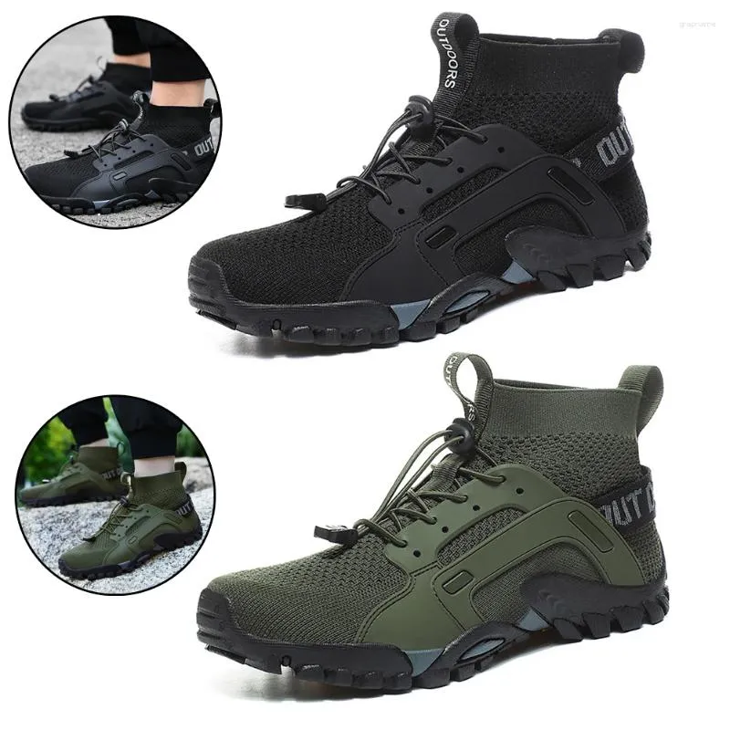Chaussures de fitness Trekking Mountain Boots Anti-Skid Randing Sneakers High-Top Bare Barets Breashable Elastic Corde Shoelace pour le sport extérieur