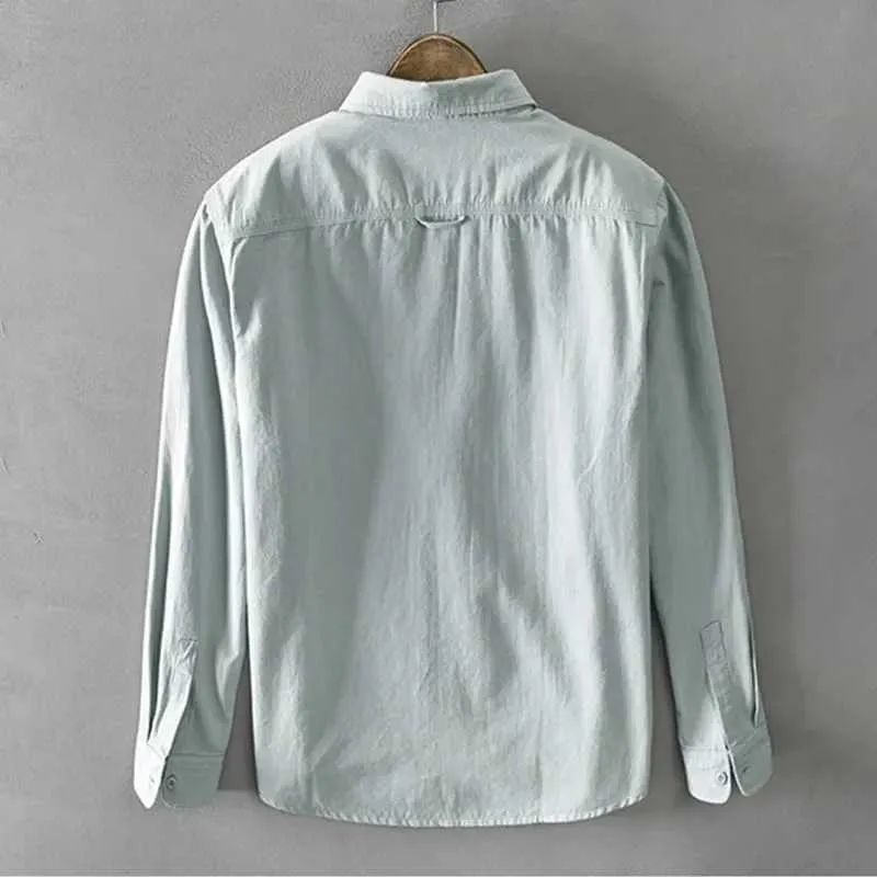Herren lässige Hemden Frühling und Herbst Langarm Ladung weißes Hemd für Männer reine Baumwoll -Retro -Style Up Tasche weiß AZ102L2404