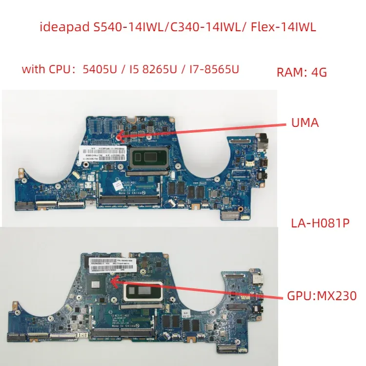 Płyta główna dla Lenovo IdeaPad S54014IWL/ C34014IWL/ FLEX14IWL LAPTOP LAPBOTE LAH081P Z CPU i5 I7 8. RAM: 4G+GPU: MX230 lub UMA