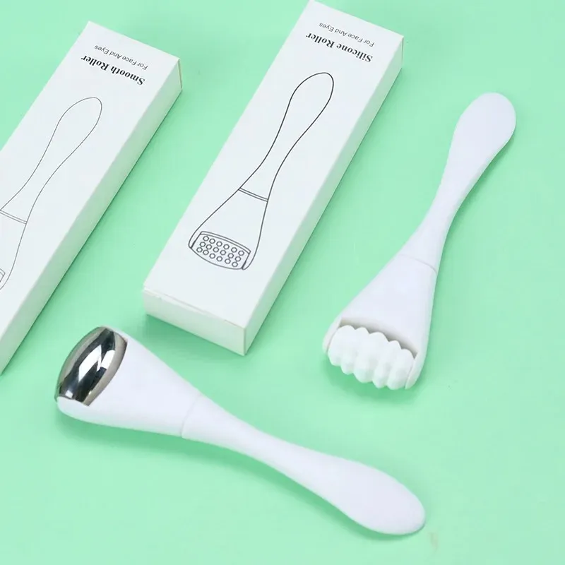 Mini tête à double tête en acier inoxydable à rouleau à roulettes à roller crème à la crème en silicone Masseur de beauté en silicone avec ensemble de bâtons de beauté scoop