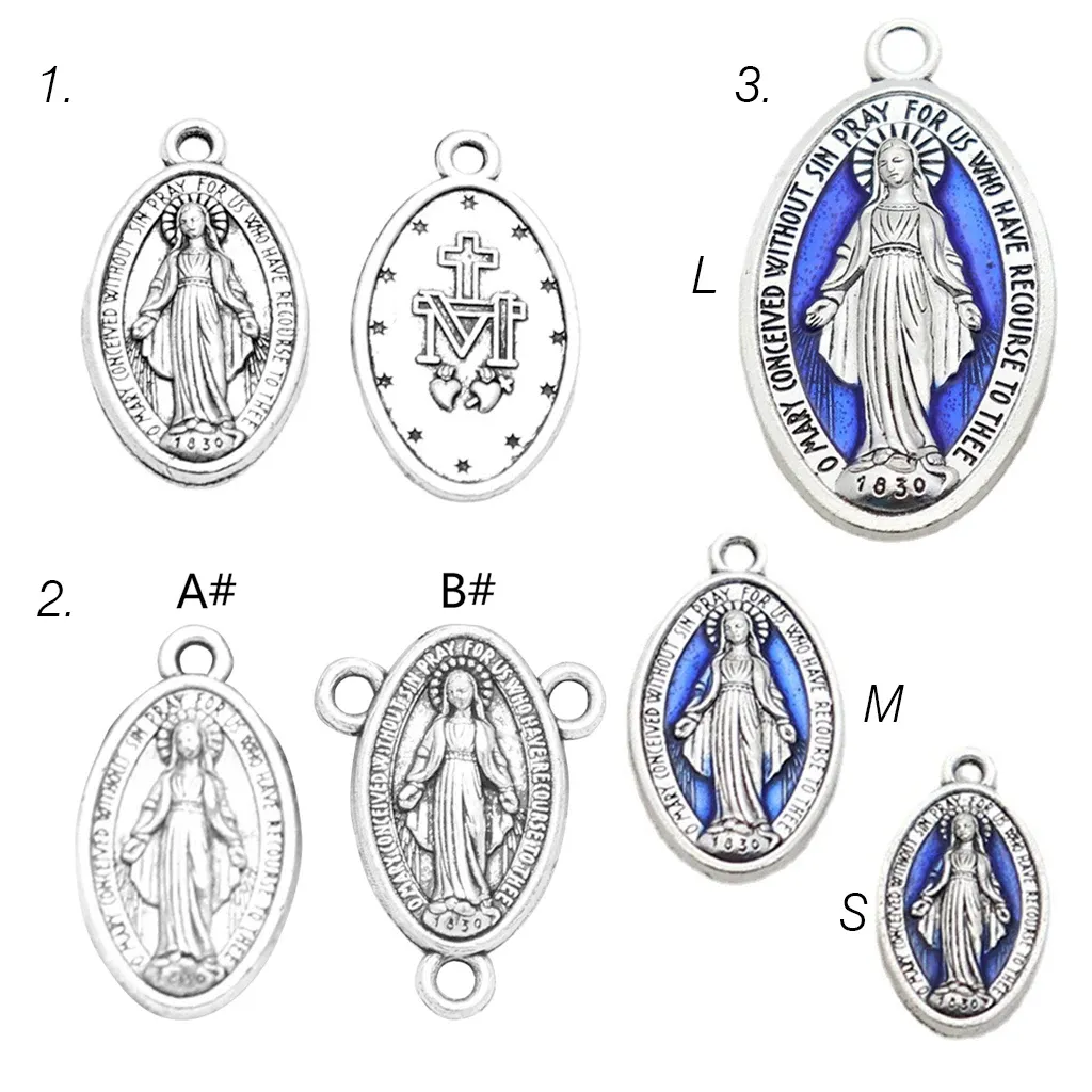 10pcs S / M / L Médaille miraculeuse Notre-Dame Vierge Marie Pendante Charms Rosaire Diy Collier Bracelet Accessoires de bijoux