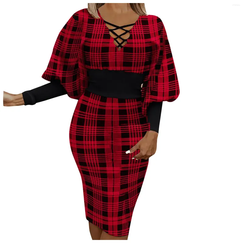 Casual Dresses Woman Dress Large Hollow Out V Neck Long Sleeve Fashion Plaid Slim Fit Robe African Family Party Formal 2024