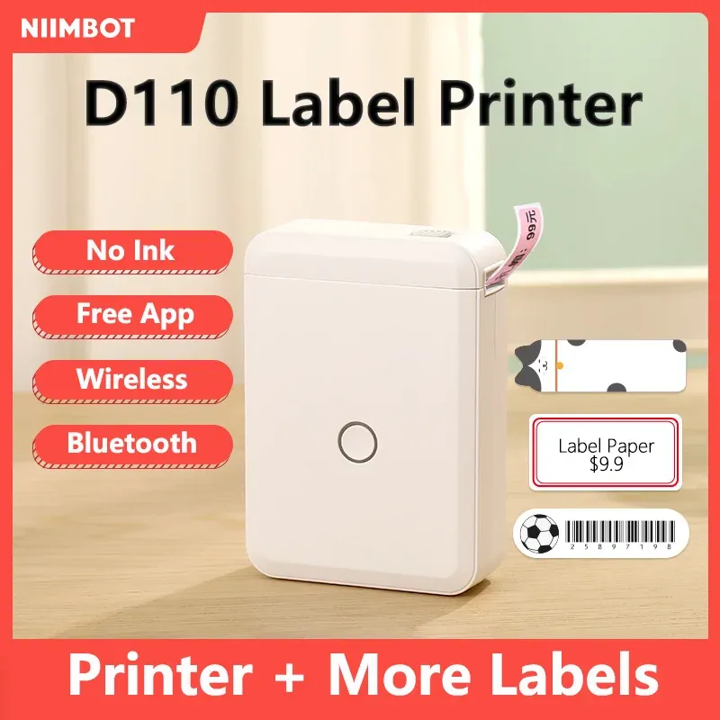 Skrivare Niimbot D110 Pocket Thermal Label Printer Mini Mobile Thermal Sticker Tag Lime Märkning Skrivare trådlös Bluetooth -skrivare