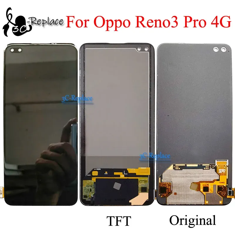 supor amoled / tft 6.4インチOppo Reno3 Pro 4G CPH2035 CPH2037 CPH2036 LCDディスプレイタッチスクリーンデジタイザーアセンブリ交換