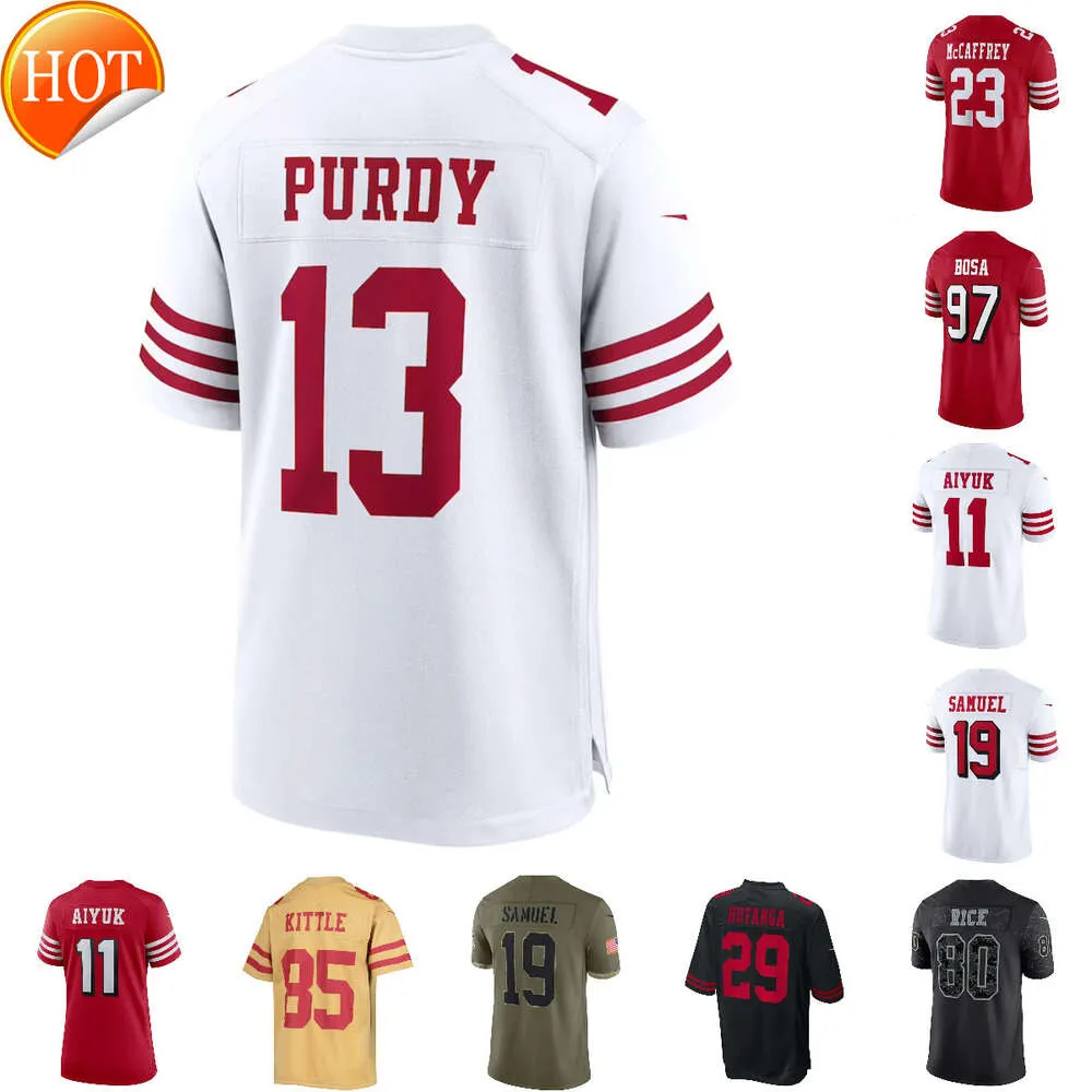 Toptan Erkek Çocuklar Christian Brock Patrick Purdy George Jersey Nick Travis McCaffrey Fred Mahomes Kelce Bosa Kittle Warner Black Tüm Dikişli Ucuz New Formalar 4xl