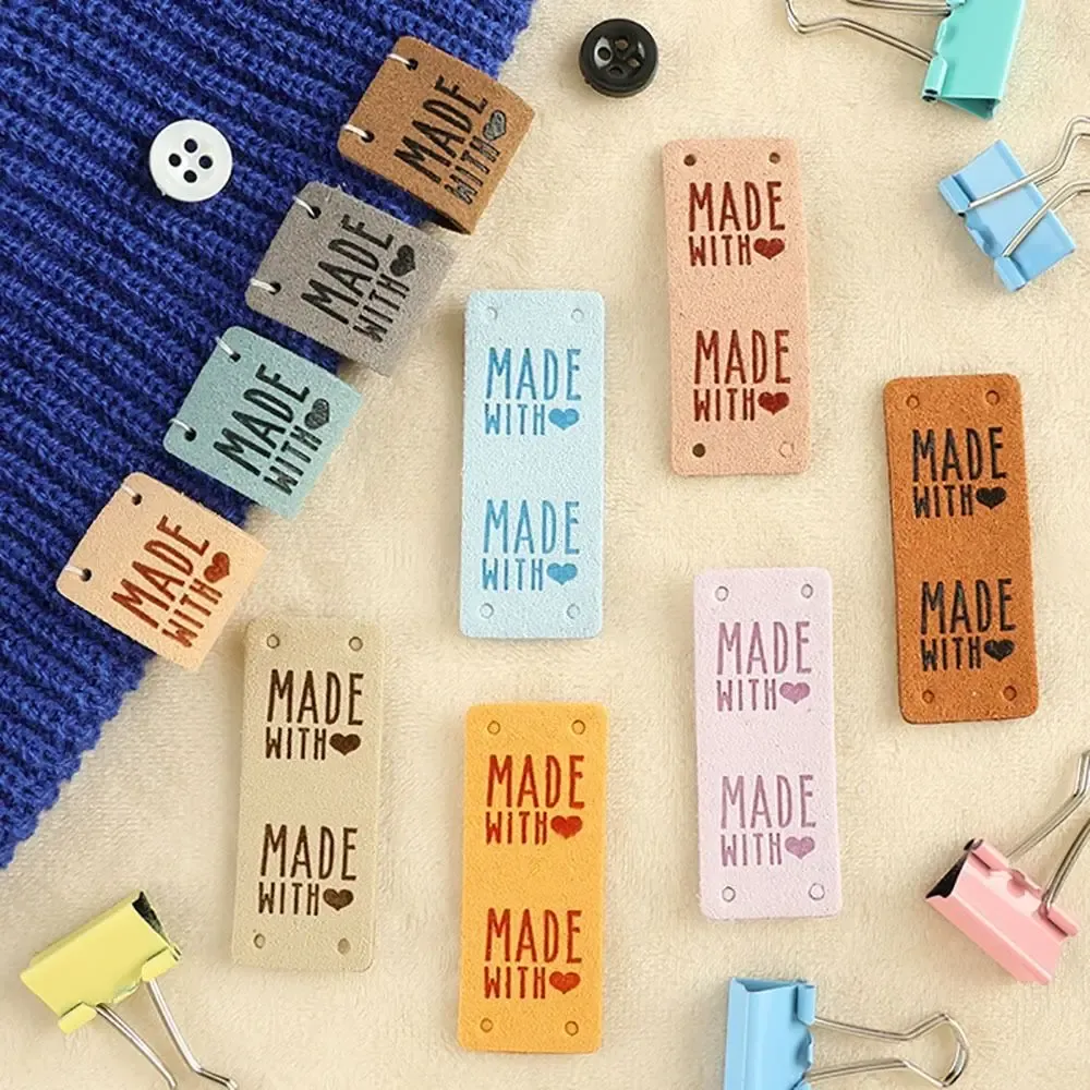 60 Pieces Handmade With Love Heart Leather Tags Labels Hand Made Embossed Tag With Holes Embellishments Knit Accessories For DIY Craft Sewing Clothing