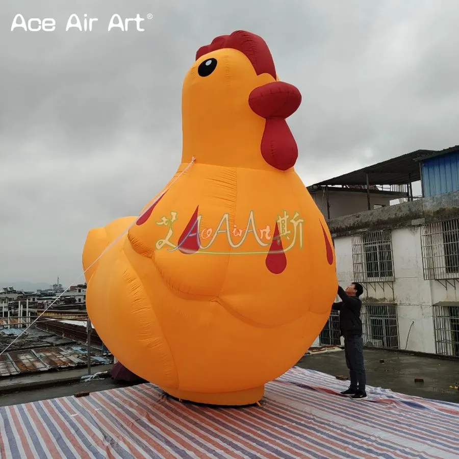 8mH (26ft) 2024 Quality Inflatable Rhubarb Chicken Hen Mascot Air Blown Cartoon Animals For Outdoor Indoor Yard Decorations